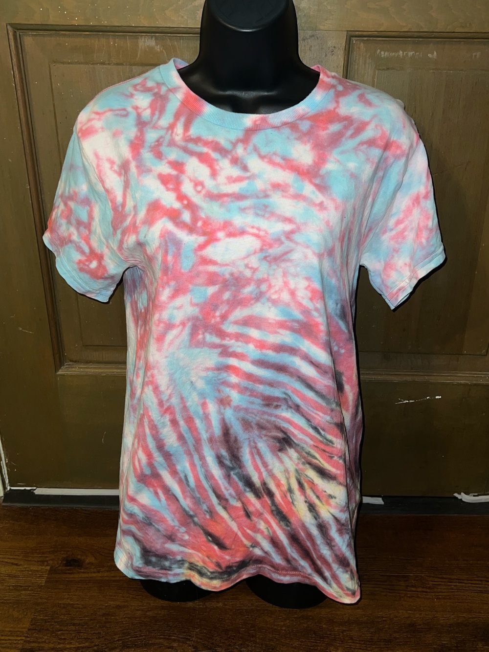 Multicolor Handmade Tie-Dye Pink Short Sleeve Classic Cotton Shirt Size S - Picture 4 of 8